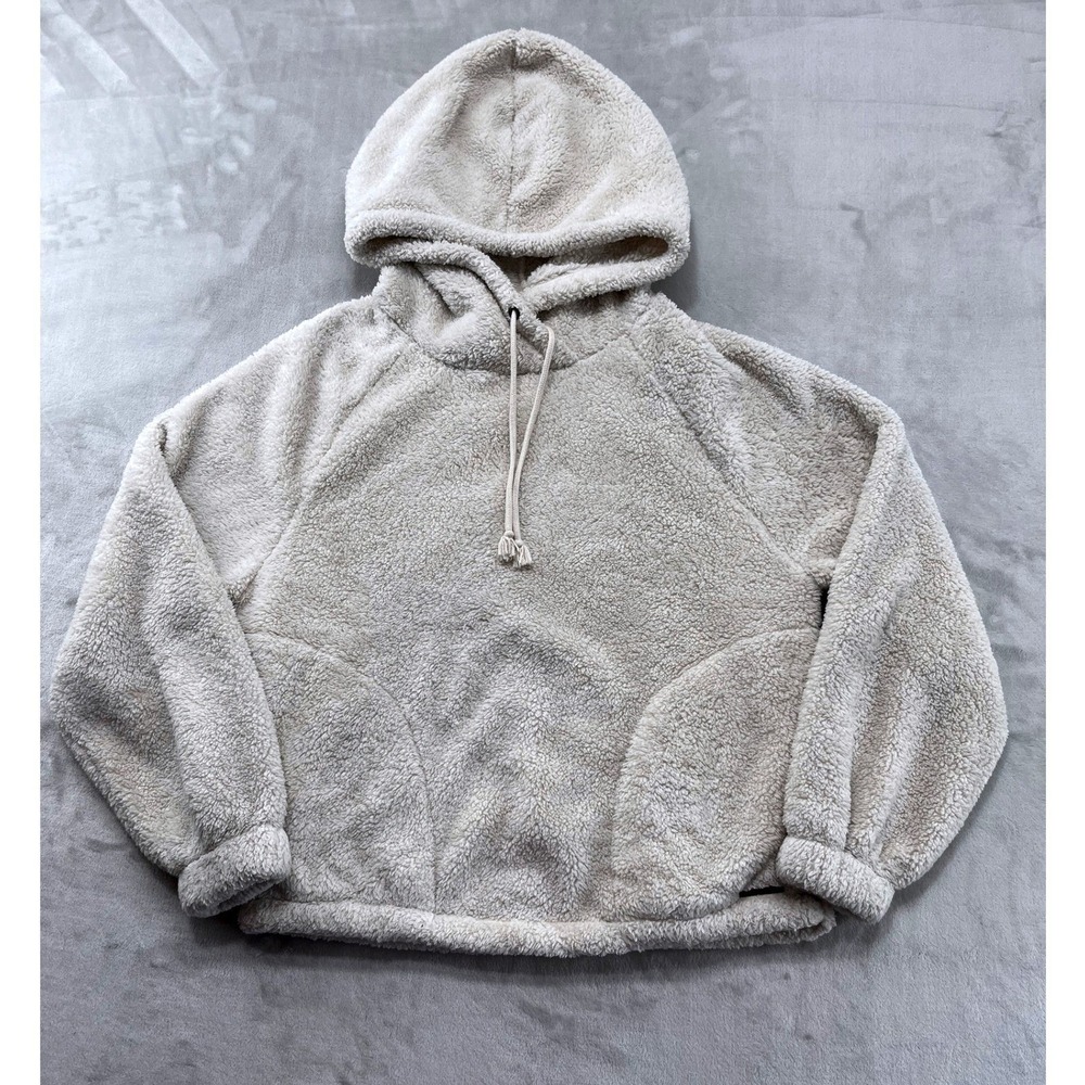 Billabong Sherpa Fleece Hoodie Women Medium Cream Beige Relaxed Pullover Cozy